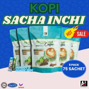 5 pek – KOPI SACHA INCHI 5 PACK – 75 SACHET-FREE 2 SACHET RANDOM | Shopee Malaysia