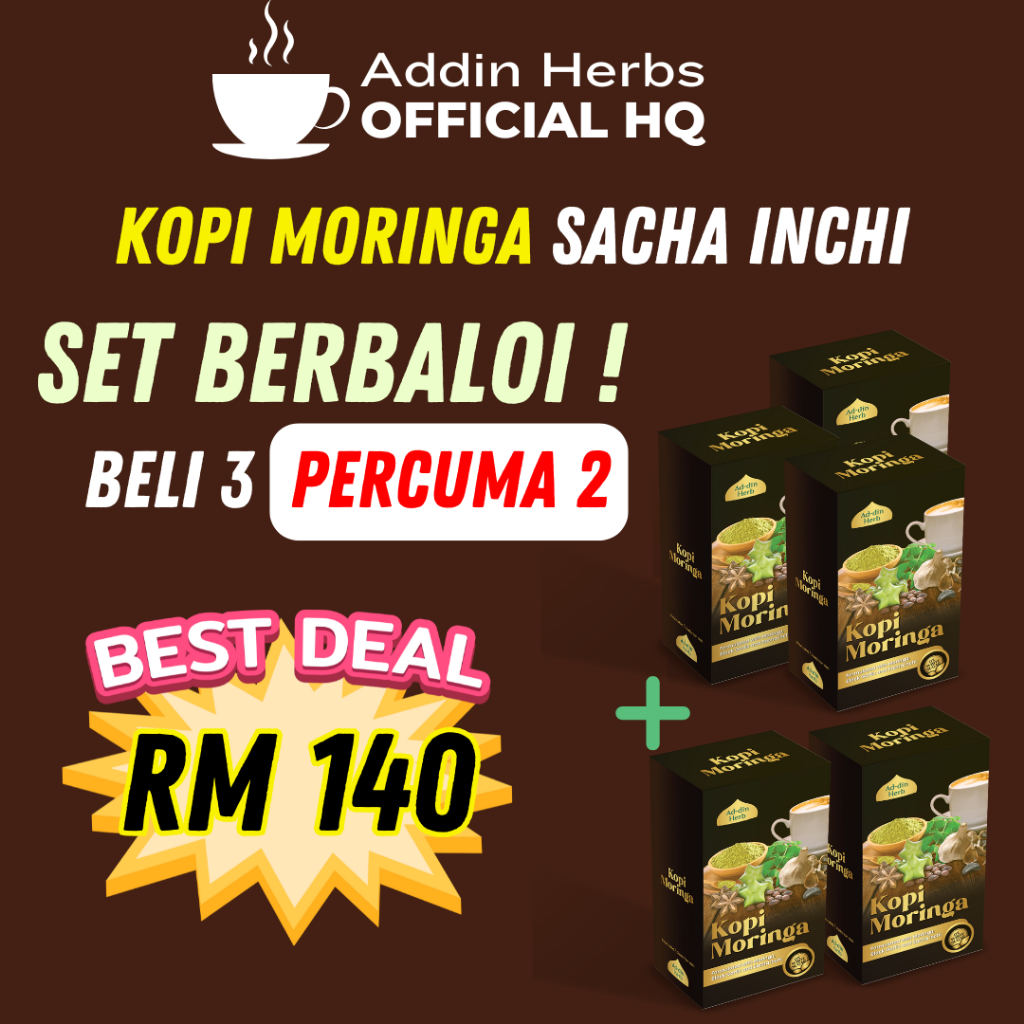 Saya Dah 3x repeat – KOPI MORINGA SACHA INCHI | SET BERBALOI | 3 SERANGKAI | ADDIN HERBS | AD-DIN | Shopee Malaysia