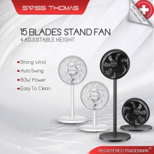 SwissThomas 15 Blade Electric Stand Fan Adjustable Fan Table Fan |Kipas Berdiri Elektrik Berkuasa dengan 15 Bilah Kipas | Shopee Malaysia