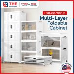 【Shipping Promo】THE L50-70cm (1-5 Layers) 2 Doors Foldable Stackable Storage Cabinet Box With Roller | Shopee Malaysia