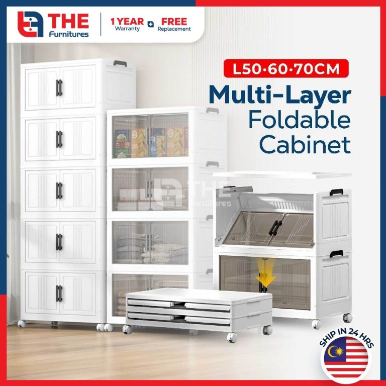 【Shipping Promo】THE L50-70cm (1-5 Layers) 2 Doors Foldable Stackable Storage Cabinet Box With Roller | Shopee Malaysia