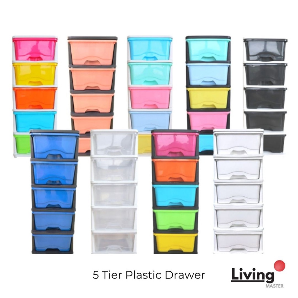 Kabinet Laci Plastik Modern 5 Tier Transparent & Mix Color Plastic Drawer Cabinet Plastic Storage Organizer | Shopee Malaysia