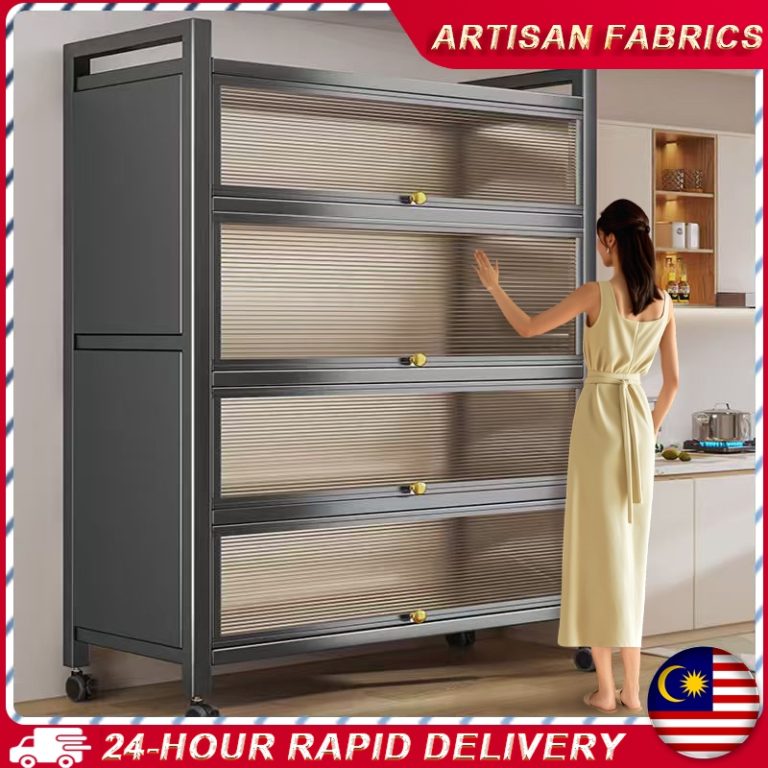 Kitchen Cabinet Storage Shelves with Doors&Wheels Multifunctional Shelf Kabinet Rak Dapur 厨房置物架 | Shopee Malaysia