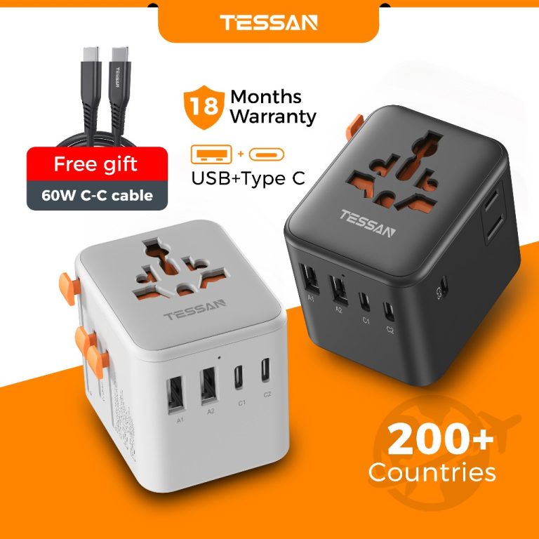 TESSAN Universal Travel Adapter with USB+Type C,International Plug Charger Adaptor for TH KR ID TW | Shopee Malaysia
