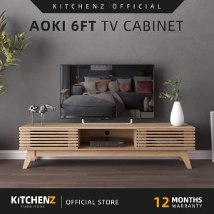 KitchenZ Aoki Series 6FT Tv Cabinet Tv Console Rak Tv Kabinet Tv Almari Tv Solid Board Wooden Leg Oat Brown – E2252 | Shopee Malaysia