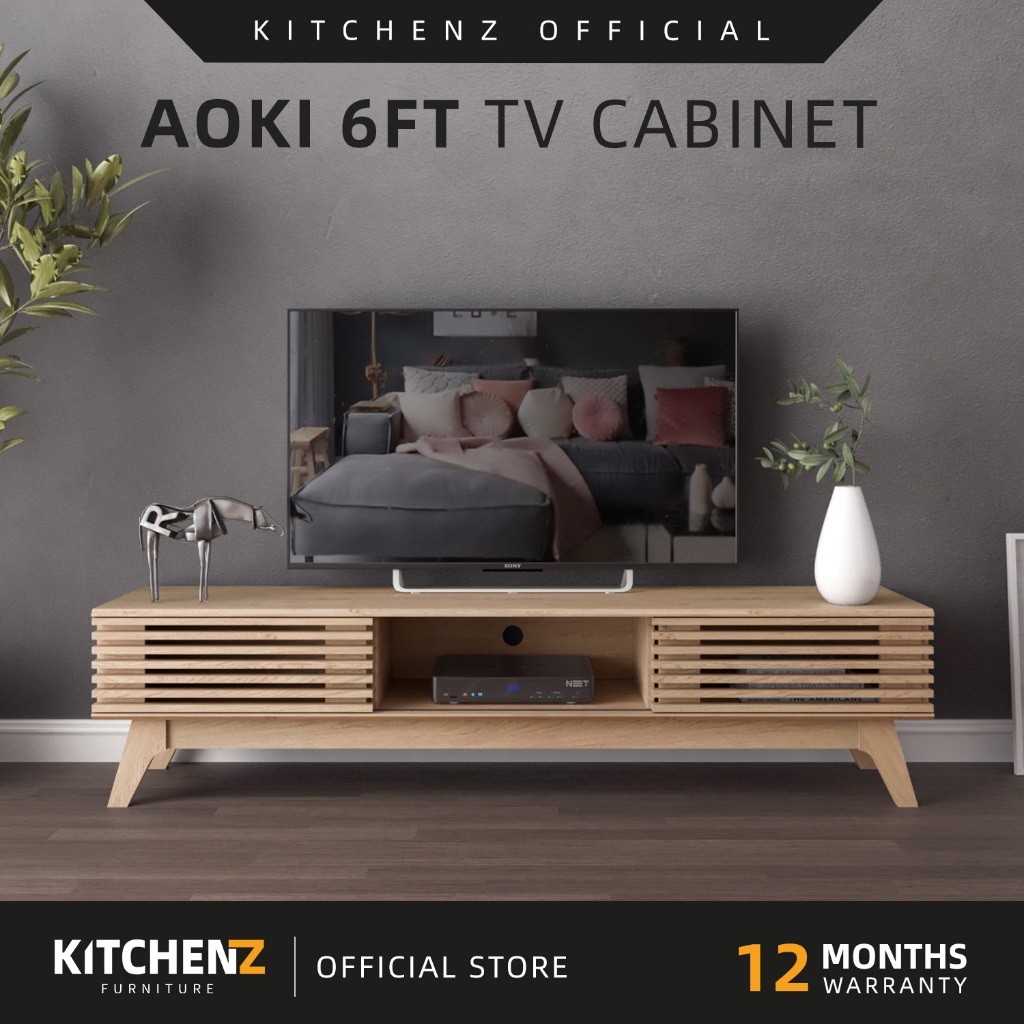 KitchenZ Aoki Series 6FT Tv Cabinet Tv Console Rak Tv Kabinet Tv Almari Tv Solid Board Wooden Leg Oat Brown – E2252 | Shopee Malaysia