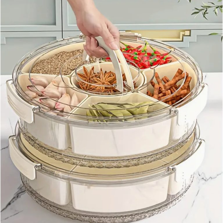 MultiBox Round Rotating 6 Large Round Compartments Snack Tray Plate with Lid and Handle | Shopee Malaysia