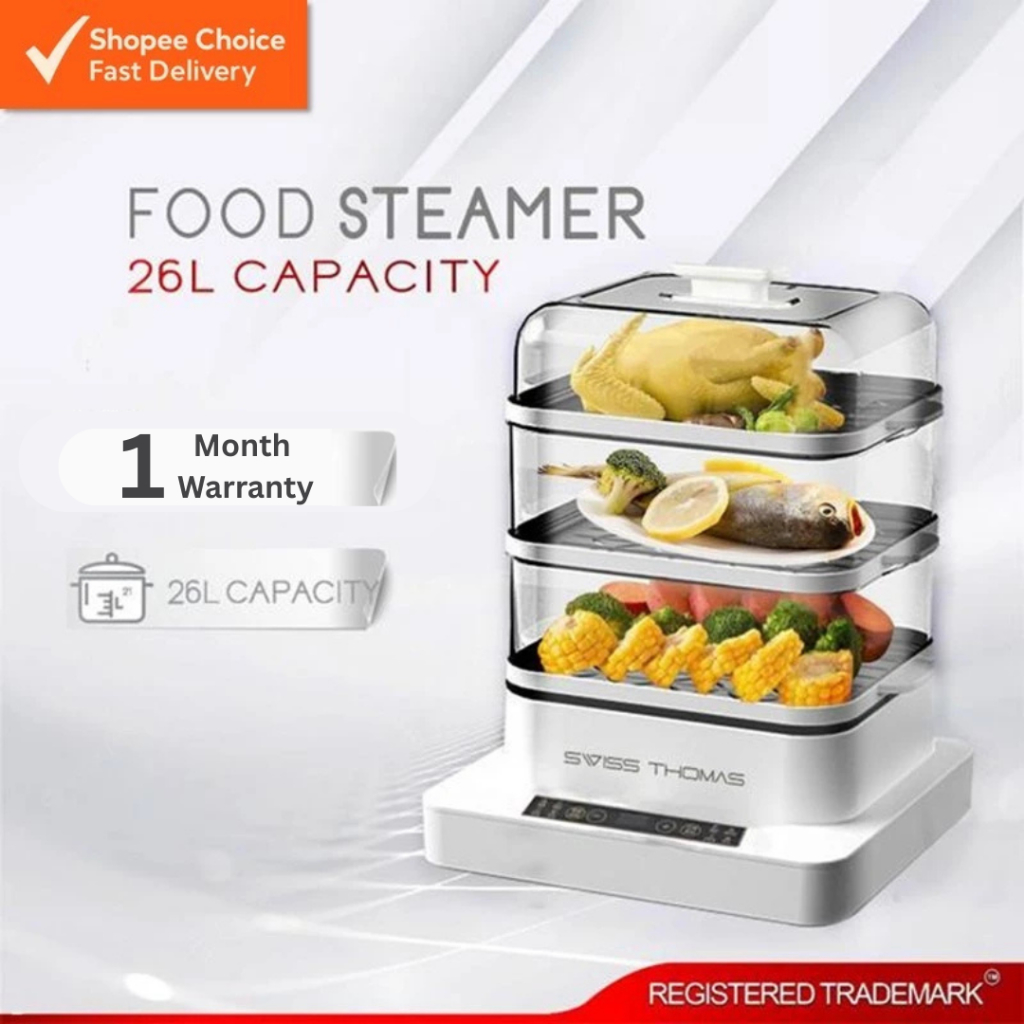 Swiss Thomas 3 Tier Multi-Function Electric Steamer with Transparent Cover 26L | Shopee Malaysia