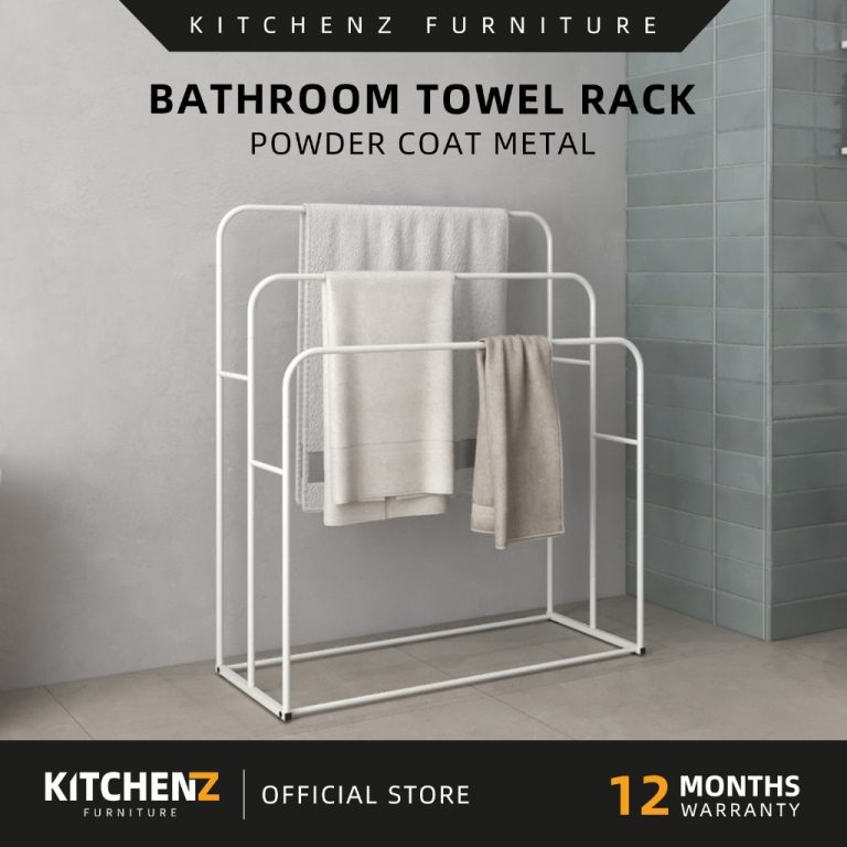 KitchenZ Freestanding Powder Coated Metal Bathroom Towel Rack Hanger/ Clothes Dryer Round Corner with Wheels with Brakes | Shopee Malaysia