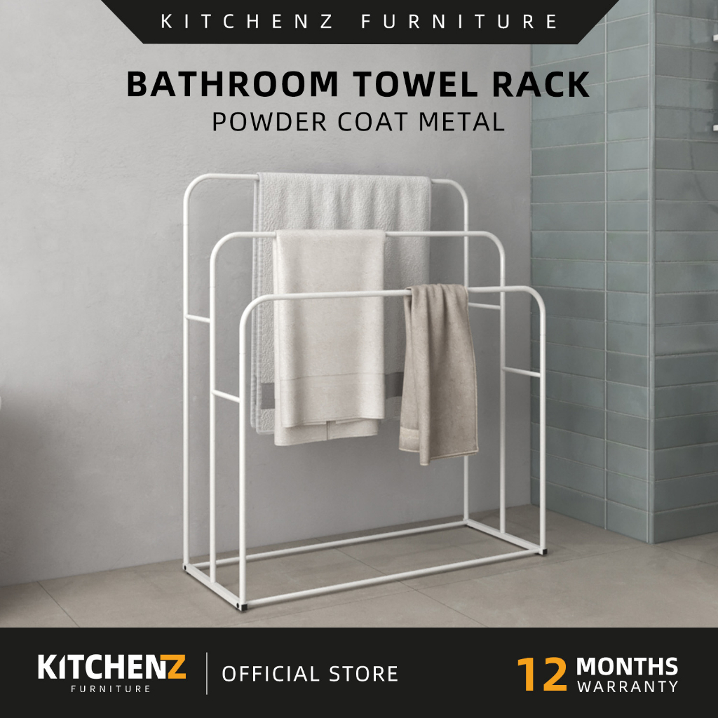 KitchenZ Freestanding Powder Coated Metal Bathroom Towel Rack Hanger/ Clothes Dryer Round Corner with Wheels with Brakes | Shopee Malaysia