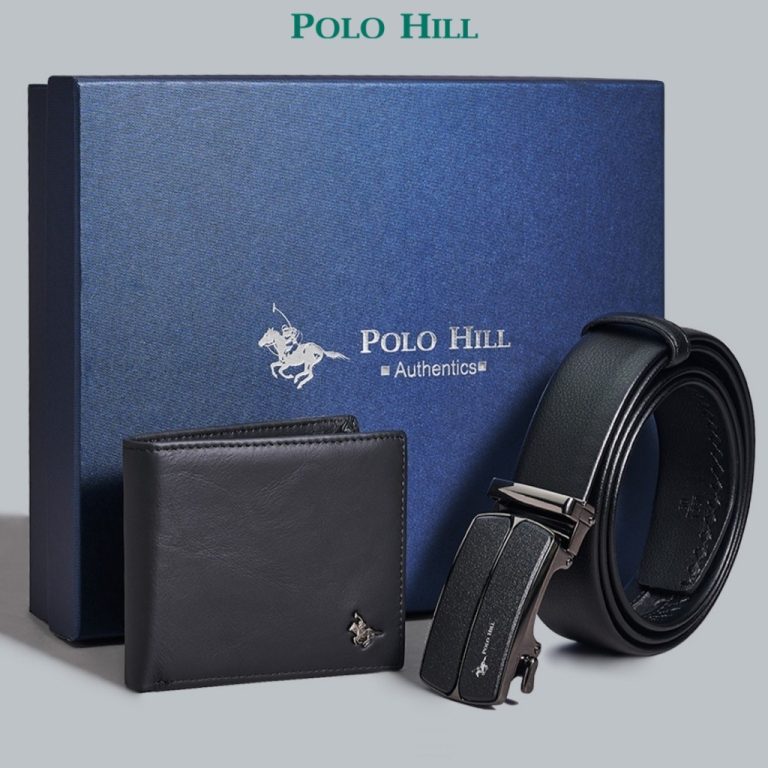 POLO HILL Men Gift Box 2-in-1 Bundle Set Genuine Leather RFID Secured Wallet Automatic Belt PMAS001 | Shopee Malaysia