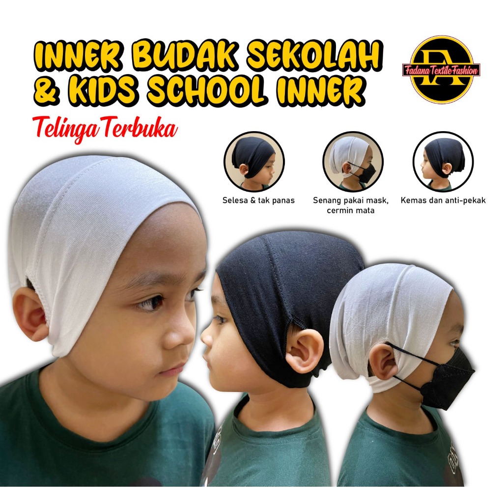 Inner Kepala Kids Cotton Telinga Terbuka Budak Berlubang Kanak Skarf Sekolah Anak Tudung Snowcap | Shopee Malaysia
