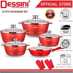 DESSINI ITALY Granite Aluminium Non Stick Casserole Pot Bowl Deep Fry Pan Cookware Tool (12 Pcs) | Shopee Malaysia