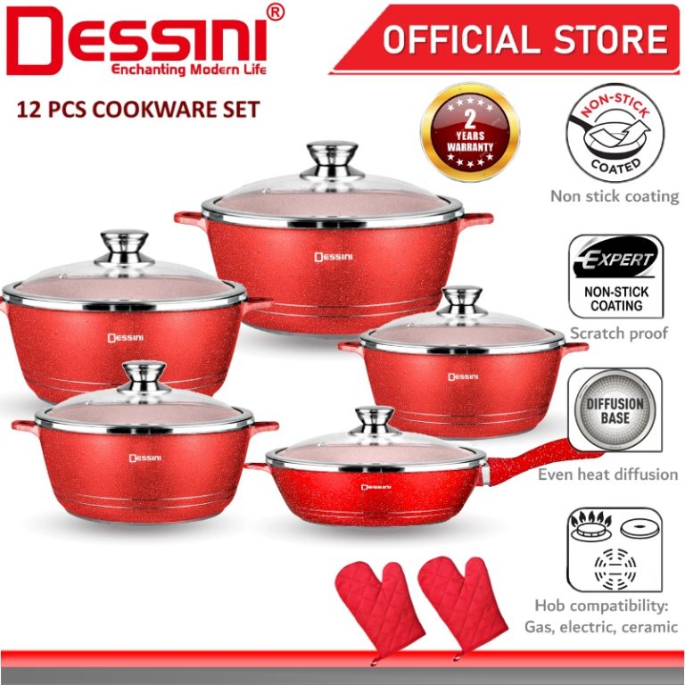 DESSINI ITALY Granite Aluminium Non Stick Casserole Pot Bowl Deep Fry Pan Cookware Tool (12 Pcs) | Shopee Malaysia
